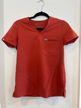 Figs Rust Red V-Neck Scrub Top